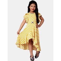 Peppermint Girls Mustard Yellow & White Striped Asymmetric A-Line Dress-picture-11