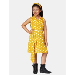 Peppermint Girls Mustard Yellow Polka Dots Printed Wrap Dress-picture-25