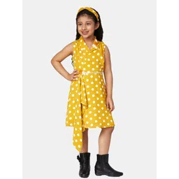 Peppermint Girls Mustard Yellow Polka Dots Printed Wrap Dress-picture-26