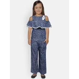 Peppermint Girls Navy Blue & White Printed Basic Jumpsuit-picture-33