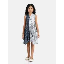 Peppermint Girls Navy Blue & White Shawl Neck Printed Jumpsuit-picture-39