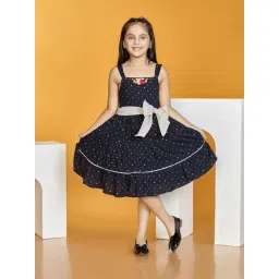 Peppermint Girls Navy Blue Printed Flared Fit Dress with Belt-picture-43