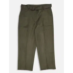 Peppermint Girls Olive Green Solid Pant-picture-24