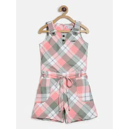 Peppermint Girls Peach-Coloured & Green Checked Playsuit-picture-29