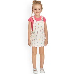 Peppermint Girls Peach Printed Flared Dungarees-picture-56