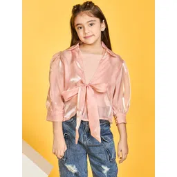 Peppermint Girls Peach Solid Top & Jacket-picture-38