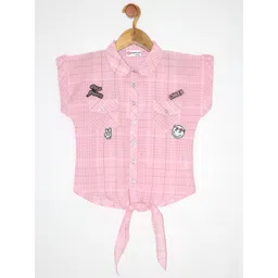 Peppermint Girls Pink Checked Extended Sleeves Shirt Style Top-picture-37