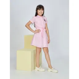 Peppermint Girls Pink Cotton Regular Fit Striped Dress-picture-40