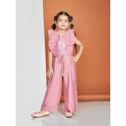 Peppermint Girls Pink Cotton Straight Fit Jumpsuit-picture-34