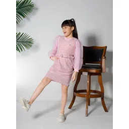 Peppermint Girls Pink Cotton Straight Fit Textured Dress-picture-30