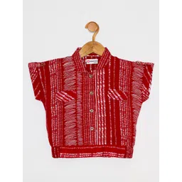 Peppermint Girls Red Print Mandarin Collar Extended Sleeves Top-picture-37