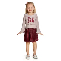 Peppermint Girls Self Design Puffed Sleeves Embellished Fit & Flare Dress-picture-17