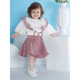 Peppermint Girls Self Design Round Neck Top With Pleated Skirt-picture-30