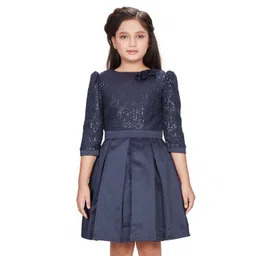 Peppermint Girls Sequin Embellished Puff Sleeves Fit & Flare Dress-picture-16