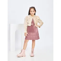 Peppermint Girls Shoulder Straps Accordion Pleats Fit & Flare Dress With Jacket-picture-29