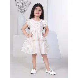 Peppermint Girls Striped Flutter Sleeve Cotton Gathered Fit & Flare Dress-picture-18