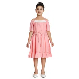 Peppermint Girls Striped Shoulder Straps Chiffon Fit & Flare Dress-picture-37