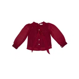 Peppermint Girls Vertical Striped Tie Up Neck Cuffed Sleeve Net Shirt Style Top image 1