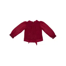 Peppermint Girls Vertical Striped Tie Up Neck Cuffed Sleeve Net Shirt Style Top image 2