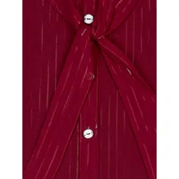 Peppermint Girls Vertical Striped Tie Up Neck Cuffed Sleeve Net Shirt Style Top image 3