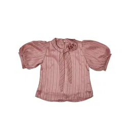 Peppermint Girls Vertical Striped Tie-Up Neck Puff Sleeves Top-picture-11