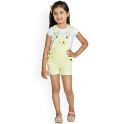 Peppermint Girls White & Yellow Solid Dungaree With Top-picture-25