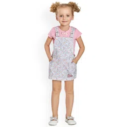 Peppermint Infant Girls Pink & White Floral Printed Dungaree With Top-picture-37