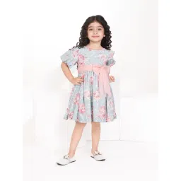 Peppermint Kids Blue & Peach Floral Print Dress-picture-26