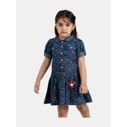 Peppermint Kids Indigo Blue Cotton Printed Dress-picture-27