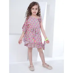 Peppermint Kids Multicolor Floral Print Dress with Wristband-picture-12