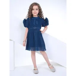 Peppermint Kids Navy Textured Dress with Belt-picture-31