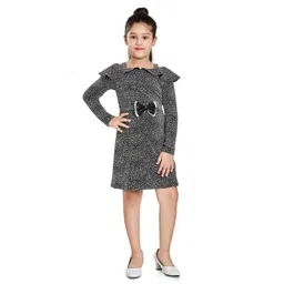 Peppermint Printed Cold-Shoulder A-Line Dress With Bow-picture-34