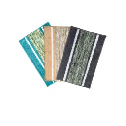 PEQURA Blue & Camel Brown 3 Pieces Striped Microfibre Quick Drying Anti-Skid Bathroom Mat-picture-13