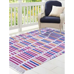 PEQURA White & Pink Cotton Rectangular Carpet-picture-28