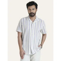 Perch Blue Pure Cotton Relaxed Fit Striped Shirt-picture-43