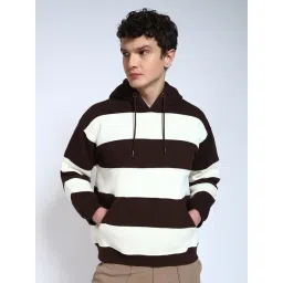 Perch Brown & White Cotton Striped Regular Fit Hoodie-picture-34