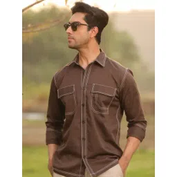Perch Brown Cotton Boxy Fit Shirt-picture-32