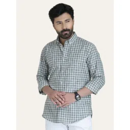 Perch Green Cotton Linen Slim Fit Checked Shirt-picture-38