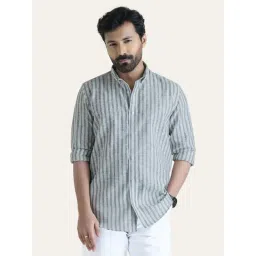 Perch Green Cotton Linen Slim Fit Striped Shirt-picture-24