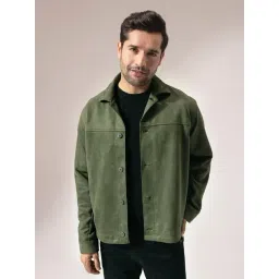 Perch Green Suede Boxy Fit Solid Jackets-picture-40