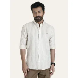 Perch Mustard Cotton Linen Relaxed Fit Striped Shirt-picture-20