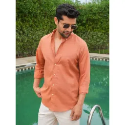 Perch Orange Slim Fit Solid Shirt-picture-10