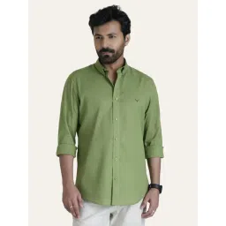 Perch Parrot Green Cotton Linen Slim Fit Shirt-picture-31