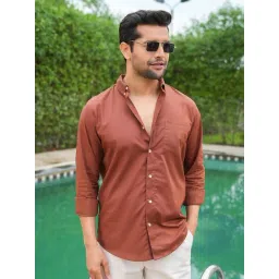 Perch Rust Slim Fit Solid Shirt-picture-11