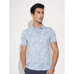 Peregrine By Pantaloons Alaskan Blue Slim Fit Printed Polo T-Shirt-picture-41