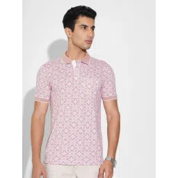 Peregrine By Pantaloons Aurora Pink Cotton Slim Fit Printed Polo T-Shirt-picture-14