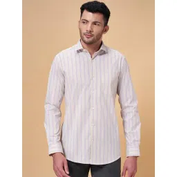 Peregrine by Pantaloons Beige Cotton Slim Fit Striped Shirt-picture-37