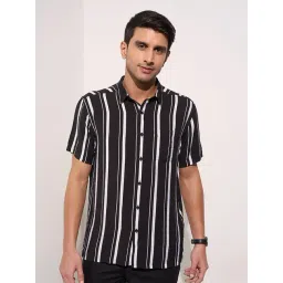 Peregrine by Pantaloons Black Relaxed Fit Stripes Shirts-picture-22
