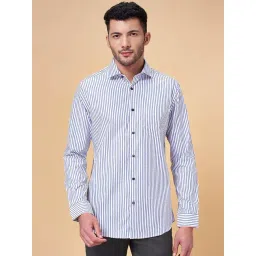 Peregrine by Pantaloons Blue Cotton Slim Fit Striped Shirt-picture-40