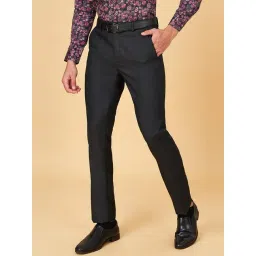 Peregrine by Pantaloons Carbon Black Slim Fit Self Pattern Trousers-picture-18